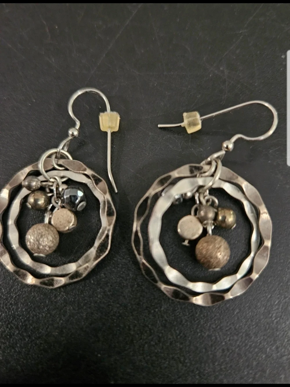 Two-tone orbital drop earrings